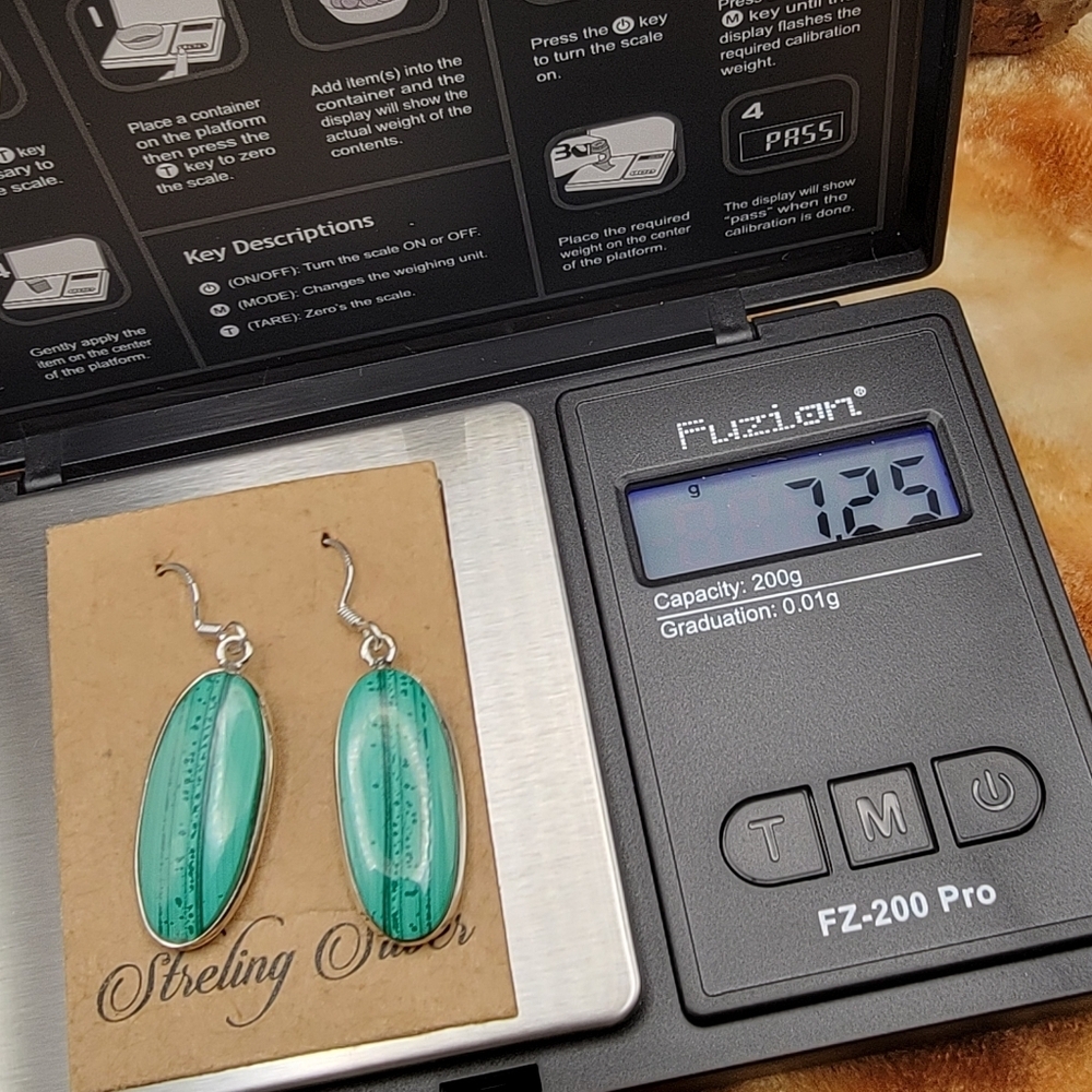 NEW Unique Double Sided Malachite & .925 Sterling Silver Dangle Earrings Boho - Picture 10 of 11